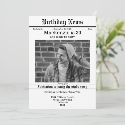 Verjaardagskrant gepersonaliseerd kaart (Staand voorkant)