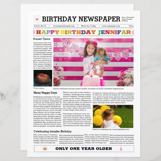 Verjaardagskrant Sjabloon (Voorkant / Achterkant)