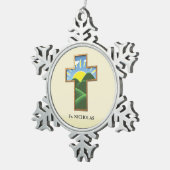 Verjaardagskruis gepersonaliseerd tin sneeuwvlok ornament (Rechts)