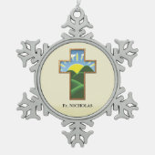 Verjaardagskruis gepersonaliseerd tin sneeuwvlok ornament (Voorkant)