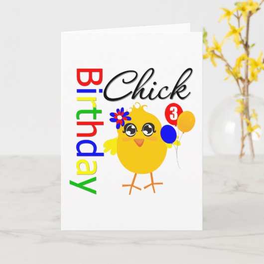 Verjaardagskuiken 3 jaar oud kaart (Gele Bloem)