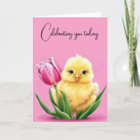Verjaardagskuiken in roze tulp