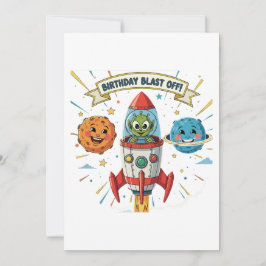Verjaardagslancering! Schattig Alien in Raket Ship Kaart