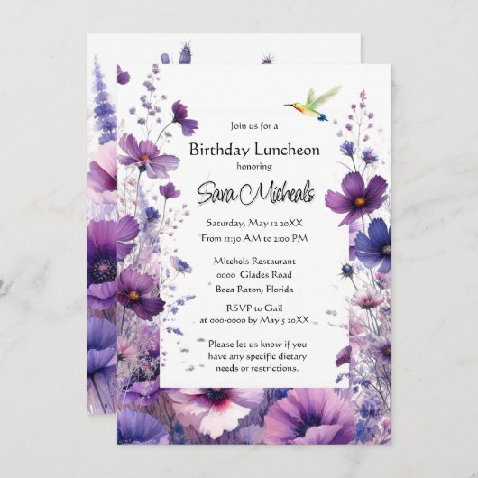 Verjaardagslunch Paarse Hibiscusbloem Kaart (Voorkant / Achterkant)