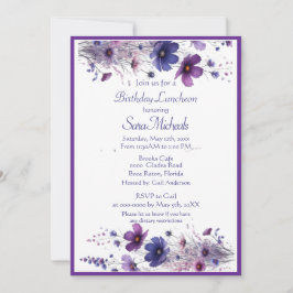 Verjaardagslunch Paarse Waterverf Bloemen Kaart