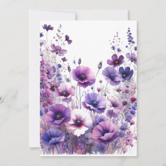 Verjaardagslunch Paarse Waterverf Bloemen Kaart (Achterkant)