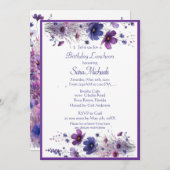 Verjaardagslunch Paarse Waterverf Bloemen Kaart (Voorkant / Achterkant)