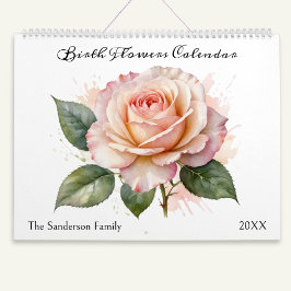 Verjaardagsmaand Bloemen Waterverf Gepersonaliseer Kalender