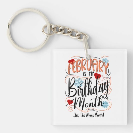 Verjaardagsmaand februari. Hele maand feest Sleutelhanger (voorkant)