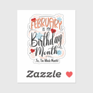 Verjaardagsmaand februari, hele maand, feest sticker