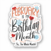 Verjaardagsmaand februari, hele maand, feest sticker (Voorkant)