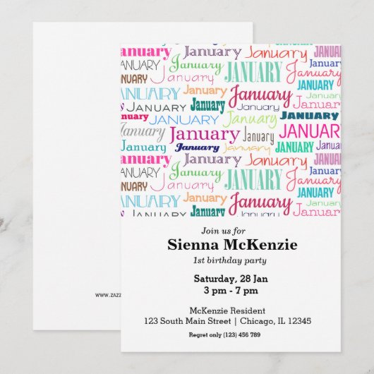 Verjaardagsmaand januari kaart (Voorkant / Achterkant)