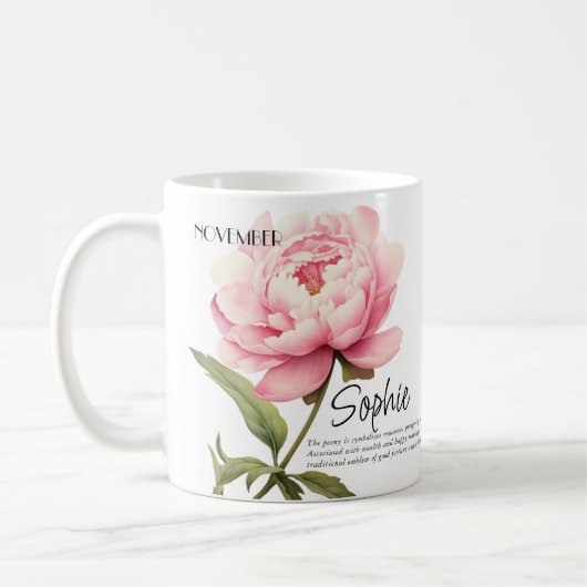 Verjaardagsmaand November Bloem Gepersonaliseerd Koffiemok (Links)