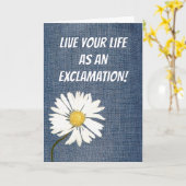 Verjaardagsmadeliefje op denimstof  kaart (Gele Bloem)