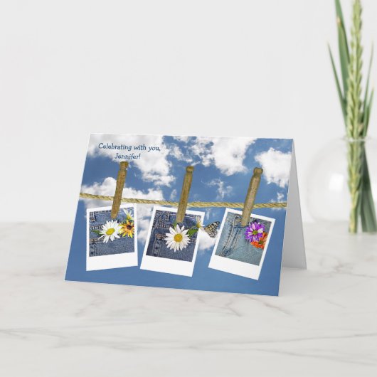 Verjaardagsmadeliefjes in blauwe jeans kaart (Voorkant)