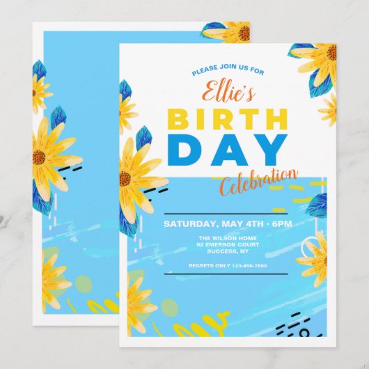 Verjaardagsmadeliefjes Uitnodiging (Voorkant / Achterkant)