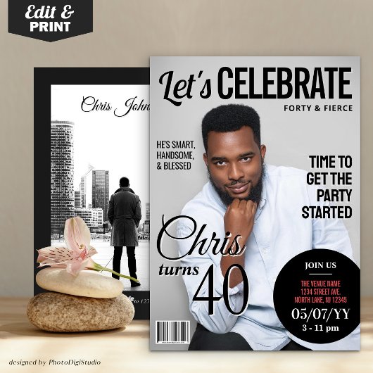 Verjaardagsmagazinecover uitnodiging | Moderne uit