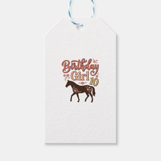 Verjaardagsmeisje 10 Paard Bloem Vector Design_1 Cadeaulabel (Voorkant)