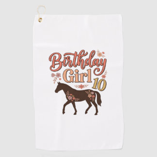 Verjaardagsmeisje 10 Paard Bloem Vector Design_1 Golfhanddoek