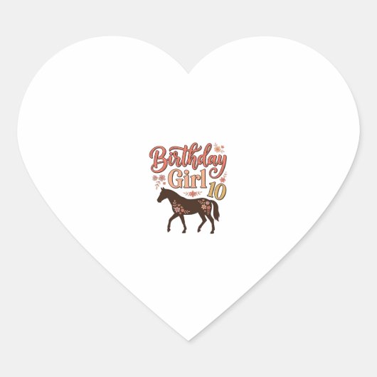 Verjaardagsmeisje 10 Paard Bloem Vector Design_1 Hart Sticker (Voorkant)
