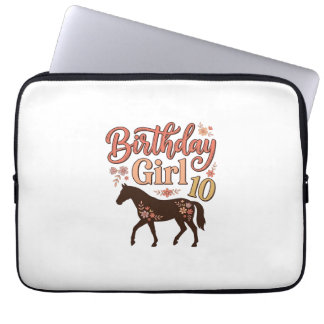 Verjaardagsmeisje 10 Paard Bloem Vector Design_1 Laptop Sleeve