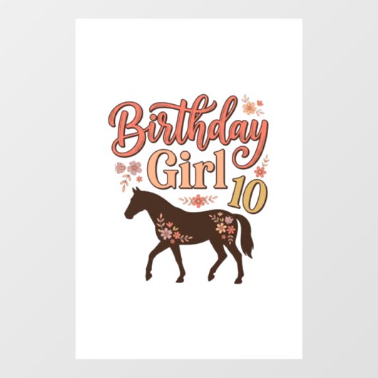 Verjaardagsmeisje 10 Paard Bloem Vector Design_1 Raamsticker (Vel)