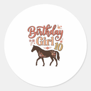 Verjaardagsmeisje 10 Paard Bloem Vector Design_1 Ronde Sticker