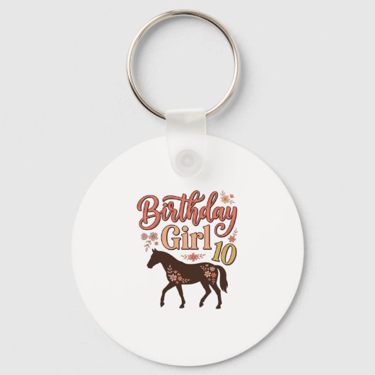 Verjaardagsmeisje 10 Paard Bloem Vector Design_1 Sleutelhanger (Voorkant)