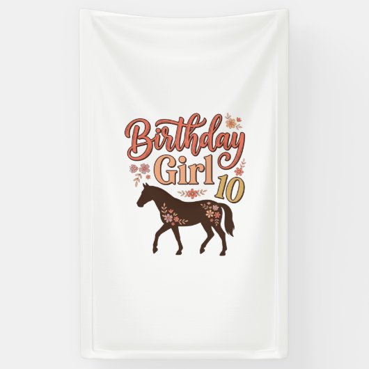 Verjaardagsmeisje 10 Paard Bloem Vector Design_1 Spandoek (Verticaal)
