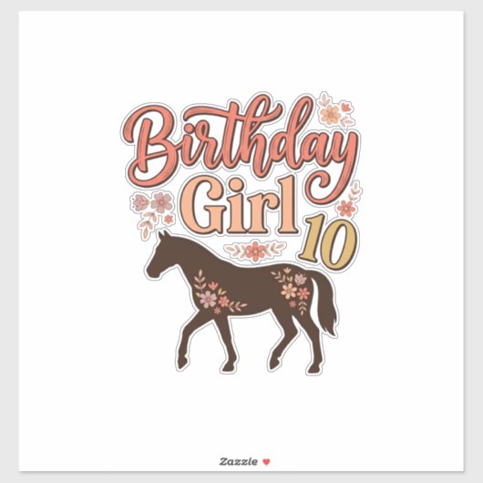 Verjaardagsmeisje 10 Paard Bloem Vector Design_1 Sticker (Vel)