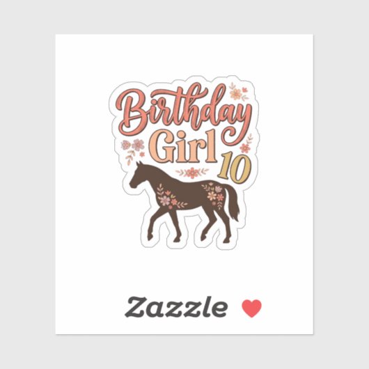 Verjaardagsmeisje 10 Paard Bloem Vector Design_1 Sticker (Vel)
