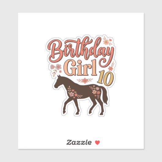 Verjaardagsmeisje 10 Paard Bloem Vector Design_1 Sticker (Vel)