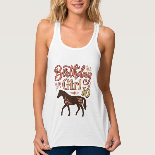 Verjaardagsmeisje 10 Paard Bloem Vector Design_1 Tanktop (Voorkant)