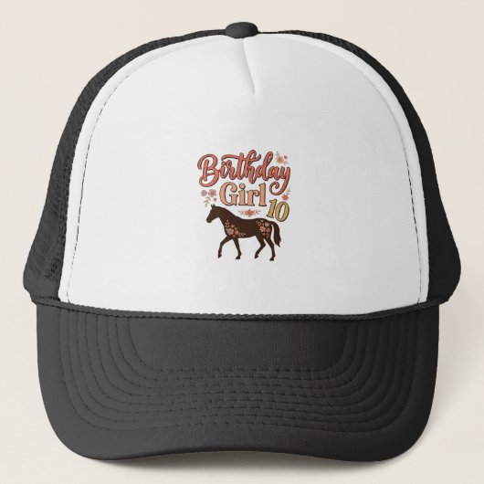Verjaardagsmeisje 10 Paard Bloem Vector Design_1 Trucker Pet (Voorkant)