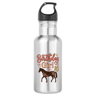 Verjaardagsmeisje 10 Paard Bloem Vector Design_1 Waterfles