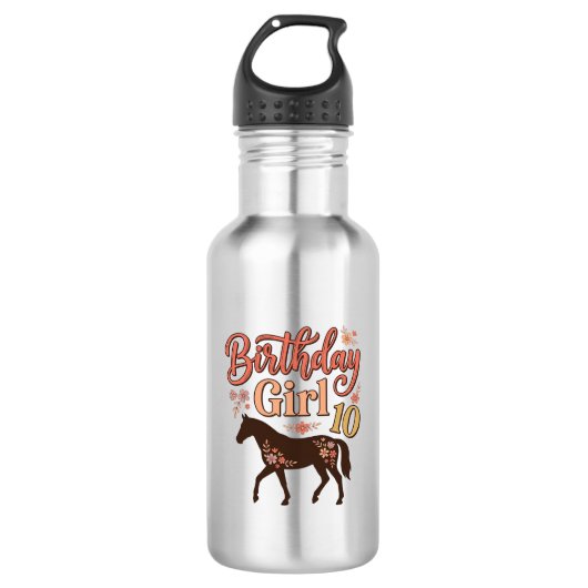Verjaardagsmeisje 10 Paard Bloem Vector Design_1 Waterfles (Voorkant)
