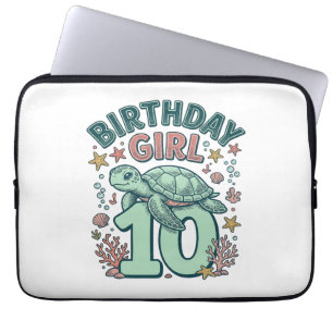 Verjaardagsmeisje 10 Zeeschildpad Vintage Gravure  Laptop Sleeve