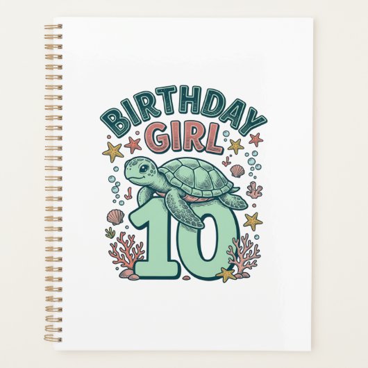 Verjaardagsmeisje 10 Zeeschildpad Vintage Gravure  Planner (Voorkant)
