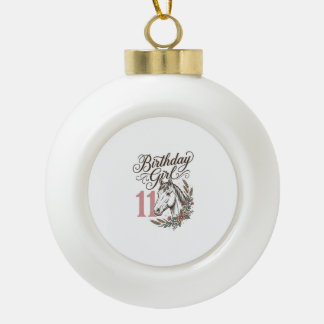 Verjaardagsmeisje 11 Paard Bloemig Vintage Shirt O Keramische Bal Ornament
