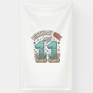 Verjaardagsmeisje 11 Zeeschildpad Oceaan Feest Des Spandoek