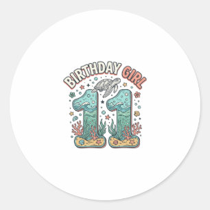 Verjaardagsmeisje 11 Zeeschildpad Oceaan Feestje O Ronde Sticker