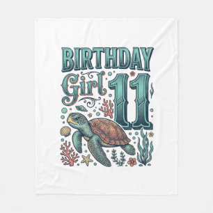 Verjaardagsmeisje 11 Zeeschildpad Vintage Gravure Fleece Deken