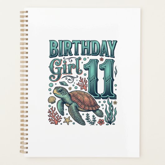 Verjaardagsmeisje 11 Zeeschildpad Vintage Gravure  Planner (Voorkant)