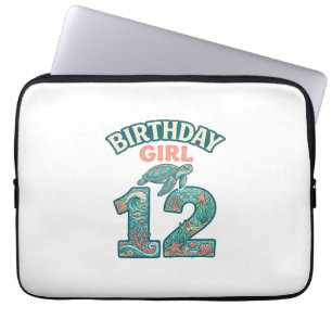 Verjaardagsmeisje 12 Zeeschildpad Oceaan Vintage T Laptop Sleeve