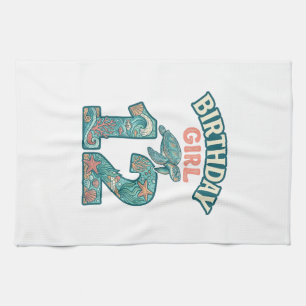 Verjaardagsmeisje 12 Zeeschildpad Oceaan Vintage T Theedoek