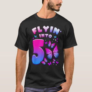 Verjaardagsmeisje 5 jaar oud, vlinder, nummer 5 t-shirt