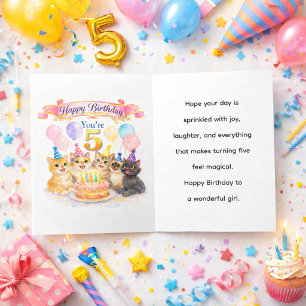 Verjaardagsmeisje 5 jaar waterverf Cute  Kaart