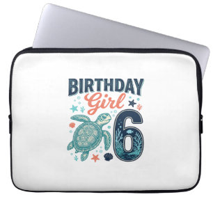 Verjaardagsmeisje 6 Zee Schildpad Vector Design_1 Laptop Sleeve