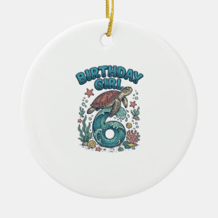 Verjaardagsmeisje 6 Zeeschildpad Vintage Feest Des Keramisch Ornament