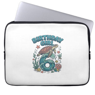 Verjaardagsmeisje 6 Zeeschildpad Vintage Feest Des Laptop Sleeve